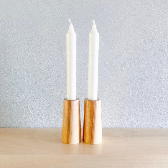 Short Wood Taper Candle Holder Set Minimalist Modern Candlestick