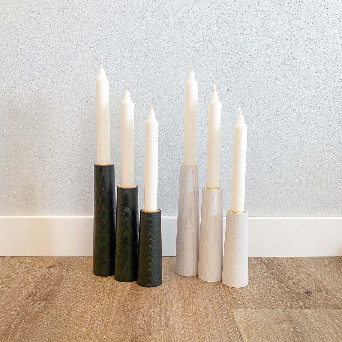 Mid Century Wood Taper Candle Holder Set Modern Candlesticks Etsy