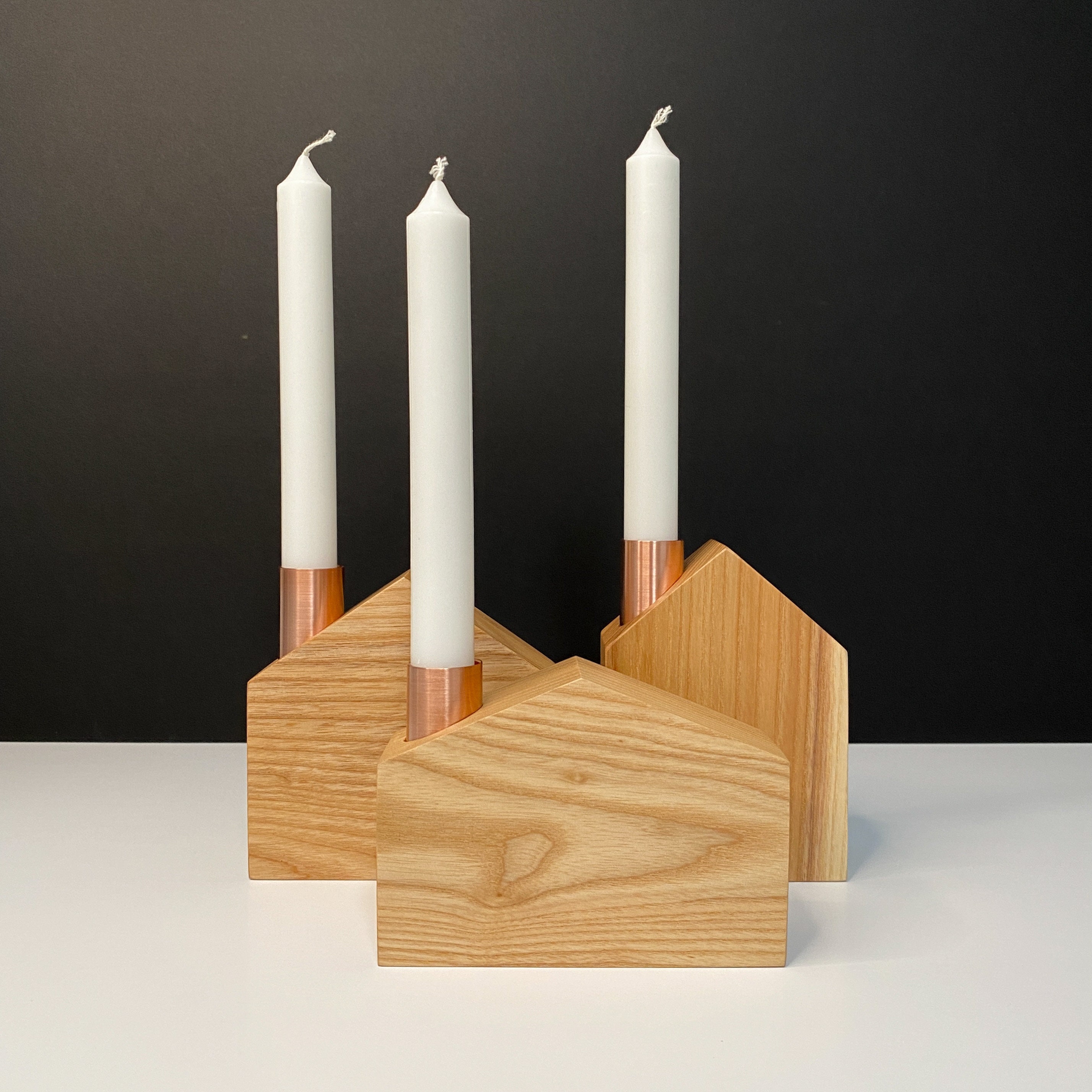 Ash House Shaped Taper Candle Holder Set With Copper Chimneys Etsy