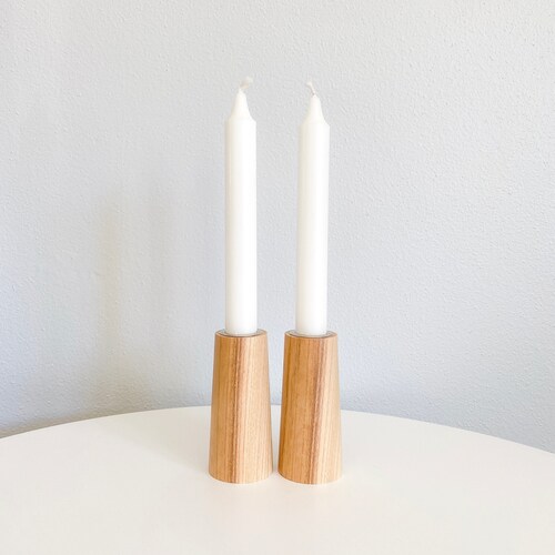 Walnut Taper Candle Holder Set Minimalist Modern Wood Etsy