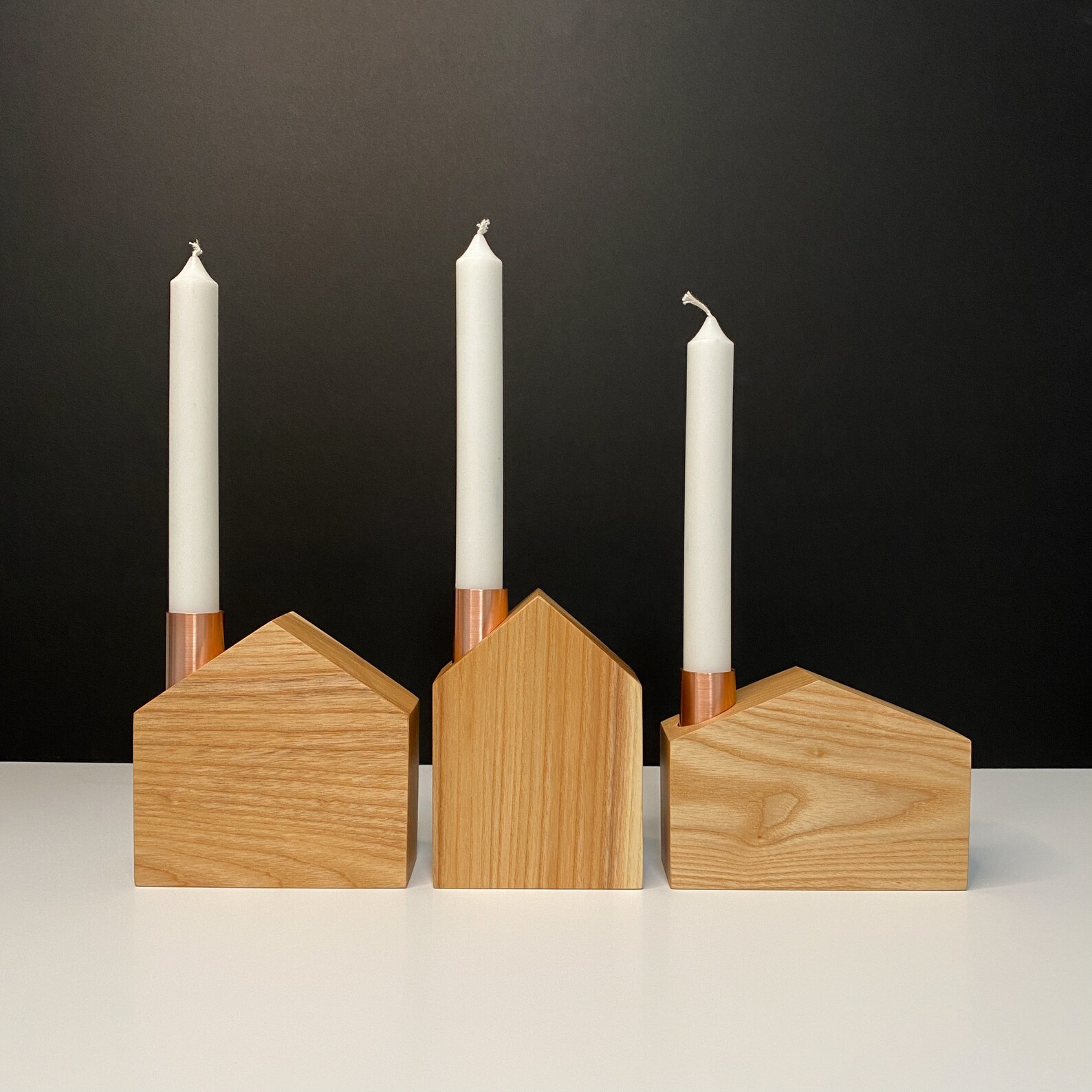 Ash House Shaped Taper Candle Holder Set With Copper Chimneys Etsy