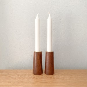 Walnut Taper Candle Holder Set | Minimalist Modern Wood Candlestick | Shabbat