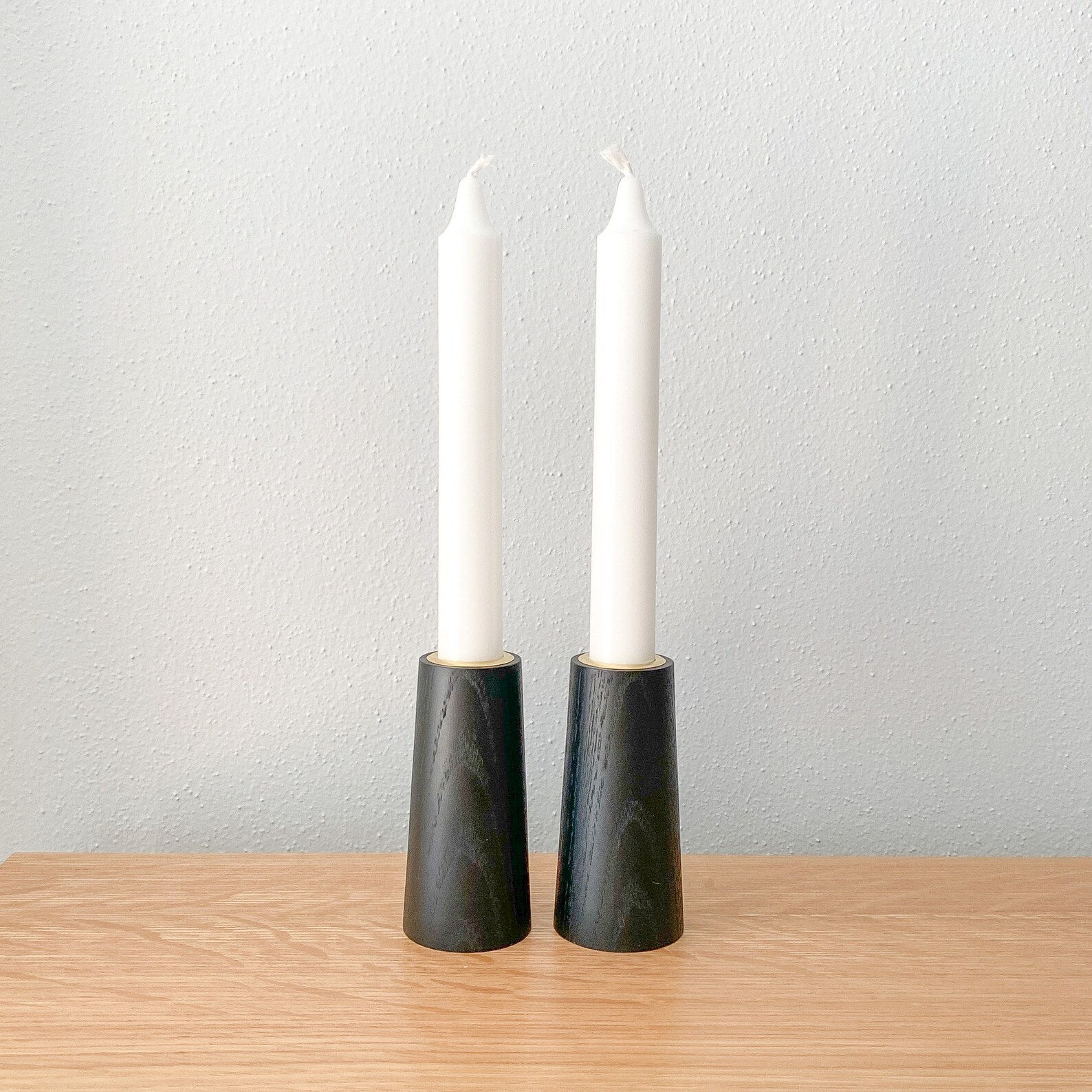 Black Wood Taper Candle Holder Set Minimalist Modern Etsy