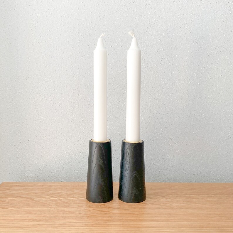 Black Wood Taper Candle Holder Set Minimalist Modern Etsy