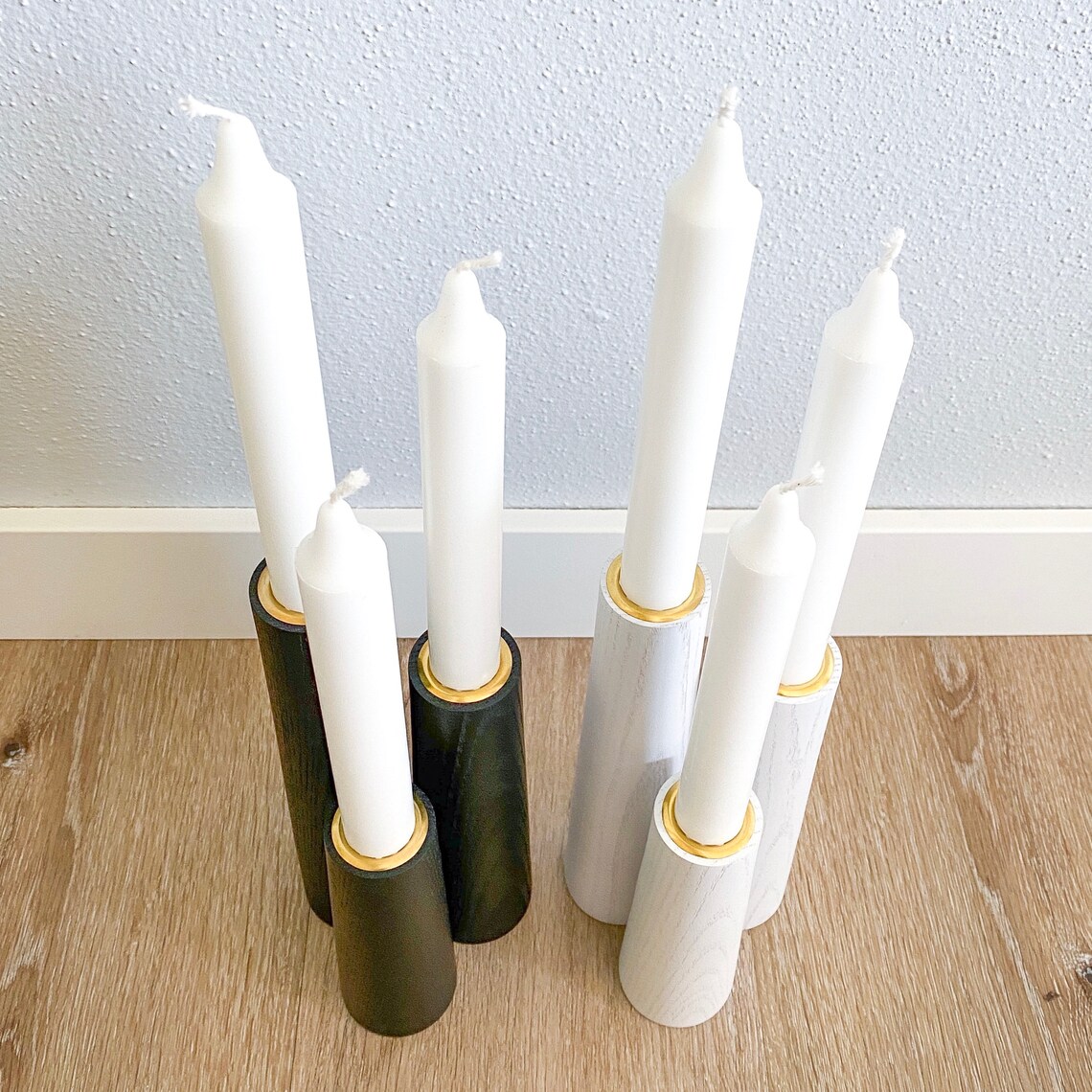 Mid Century Wood Taper Candle Holder Set Modern Candlesticks Etsy