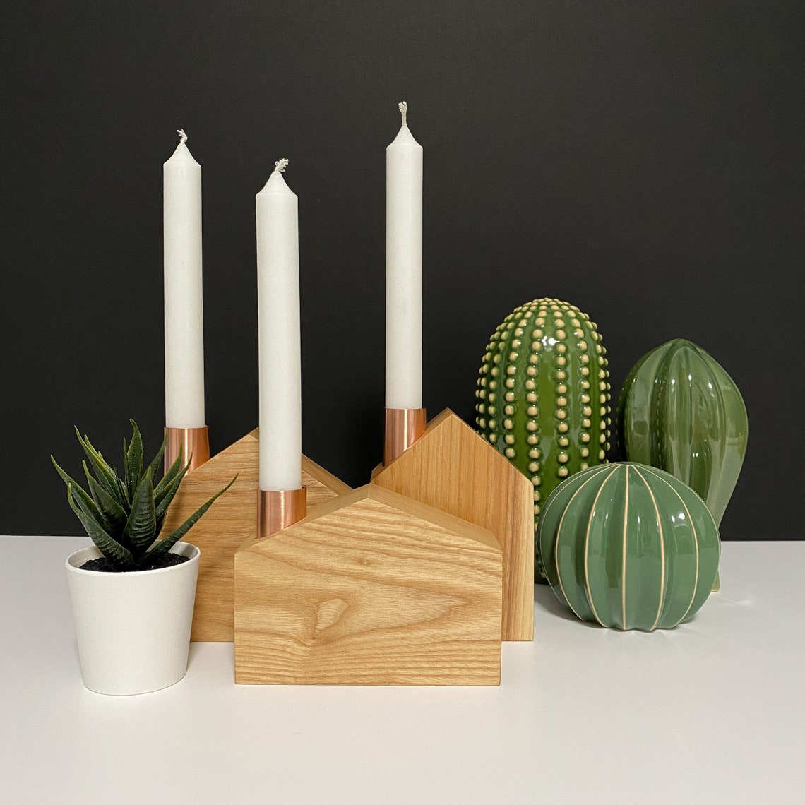 Ash House Shaped Taper Candle Holder Set With Copper Chimneys Etsy