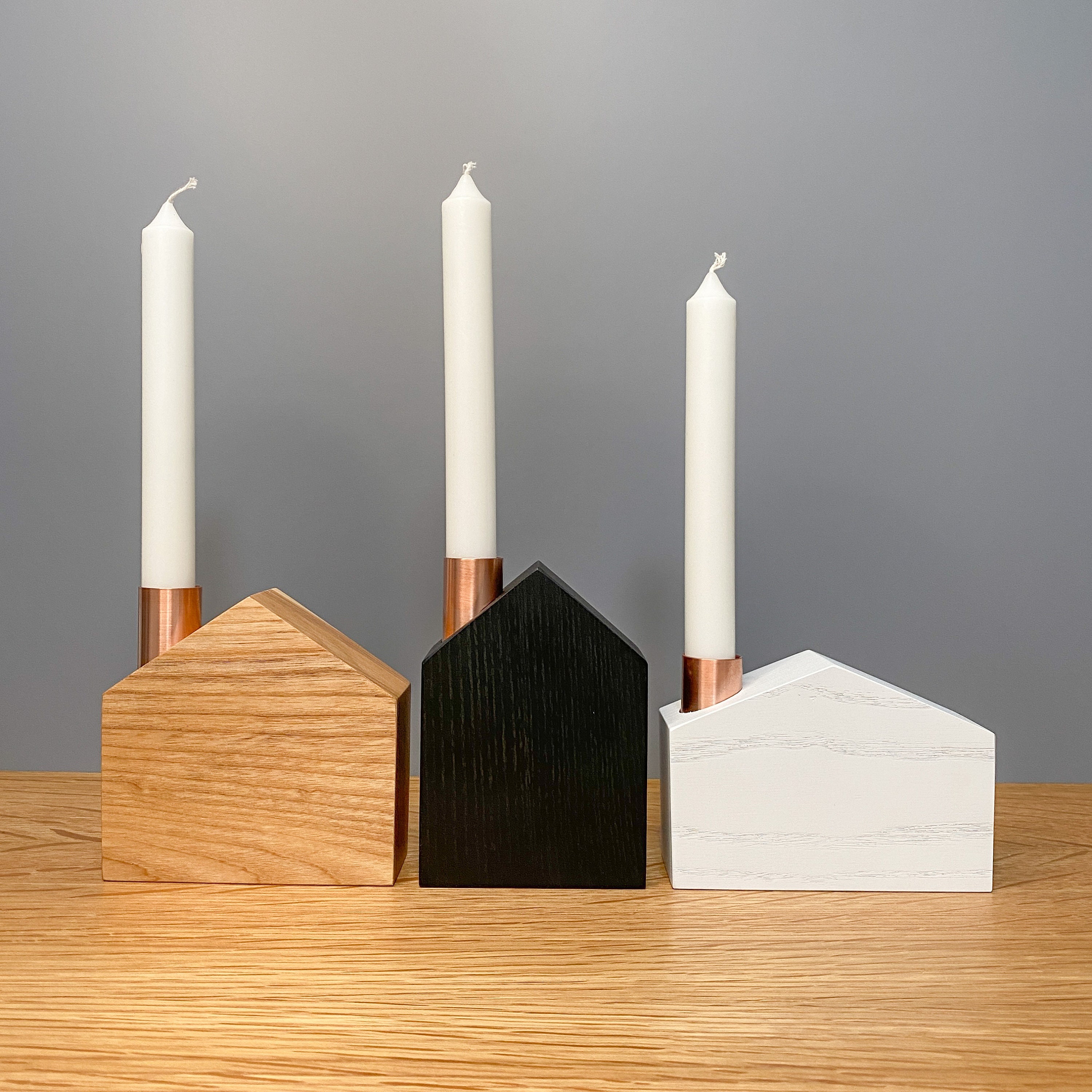 House Shaped Candle Holder Set With Copper Chimneys Etsy