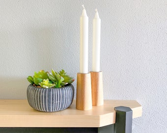 Buy Short Wood Taper Candle Holder Set Minimalist Modern