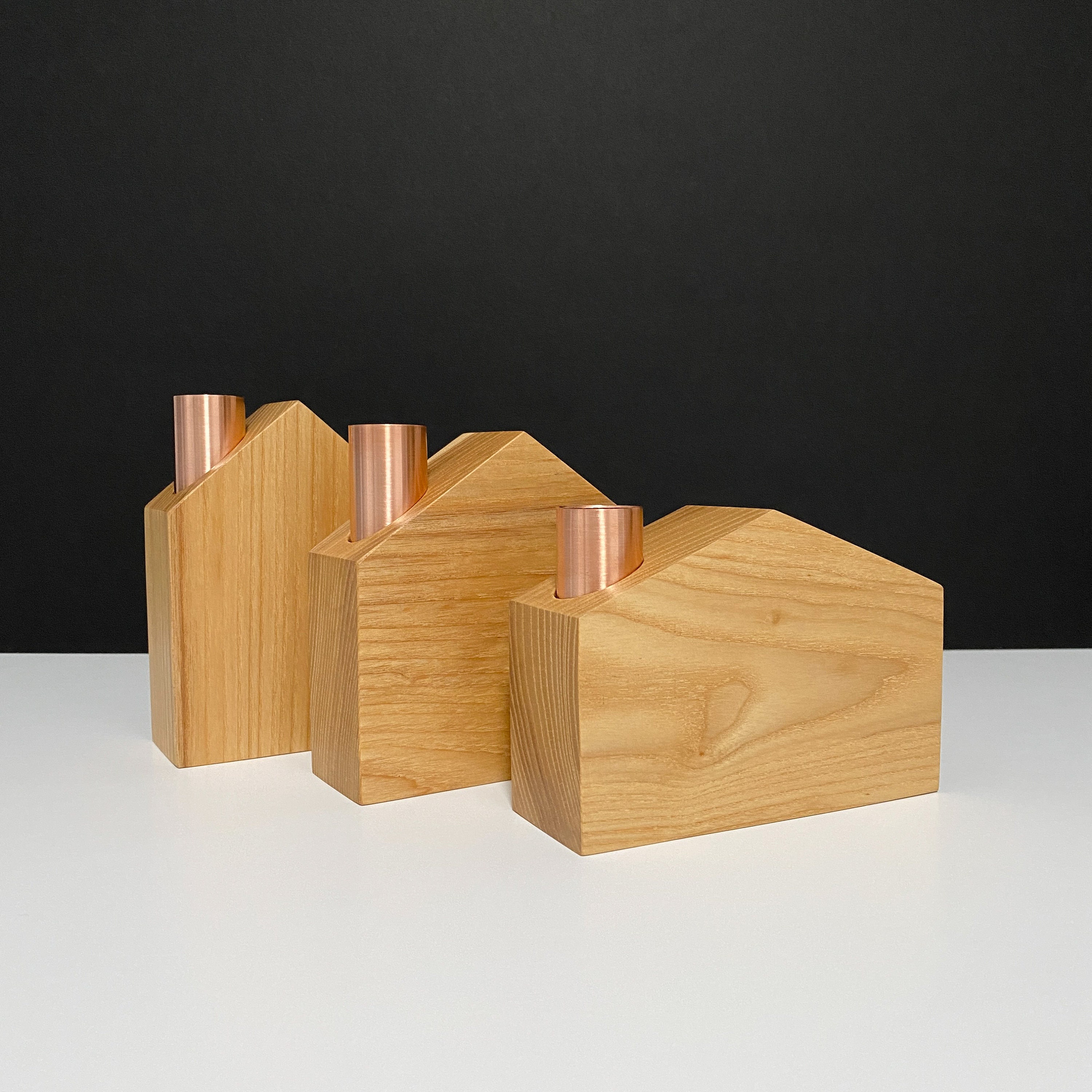 Ash House Shaped Taper Candle Holder Set With Copper Chimneys Etsy