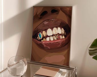 Black Art Grillz print poster | Black woman | Physical Print | Aesthetics | Wall Print | African American art | Physical Print