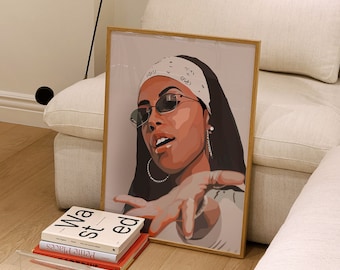 Aailyah Art Poster | Physical Print | Wall Art | Black Woman | Music Print | Wall Hanging | House decor UNFRAMED