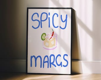 Spicy Marg Poster – Printable Cocktail Art, Tequila Drink Recipe for Home Bar