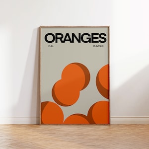 Impression de fruits oranges | Art mural | Rétro | Impression typographique | Décoration d'intérieur, art mural, impression de fruits, art alimentaire, salle à manger, cuisine, mignon à la mode