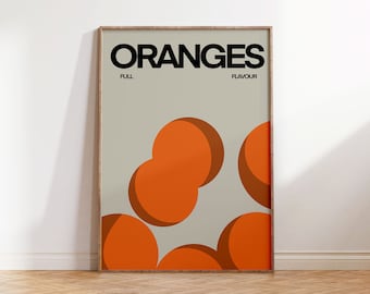 Oranges Fruit Print | Wall Art | Retro | Typo Print | Home Decor,  Wall Art, Fruit Print, Food Art, Dining Room, Kitchen, cute trendy