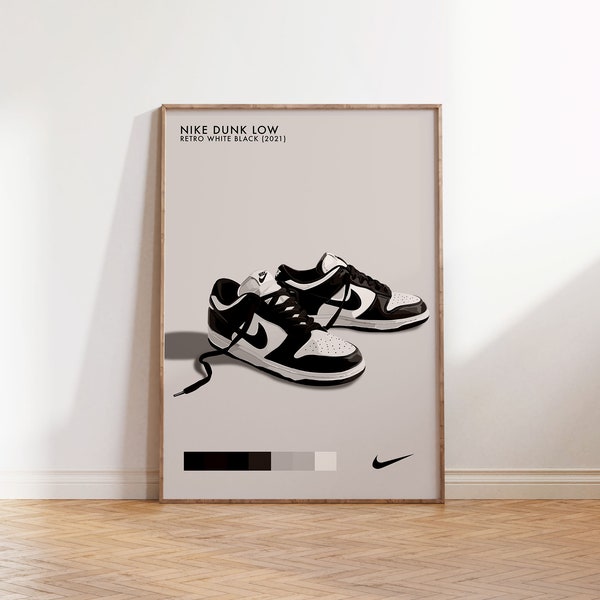 Nike Dunk Low Retro Black and White Poster Print | Hypebeast | Sneaker Head | home print | Nike | fashion sneakers | dope art | designer art