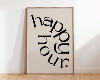 Happy Hour Poster | Wall Art | Retro | Typo Print | Home Decor | Wall Print, cocktail, cute, trendy, minimalist