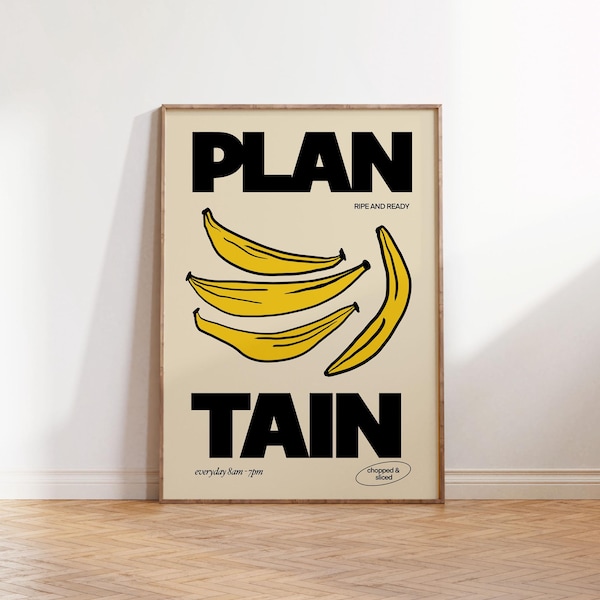 Plantain Wall Art – Bold Food Print, Afro-Caribbean Inspired Kitchen Poster, Funky Typography Art