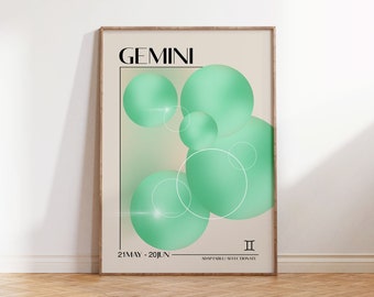 Poster con il segno zodiacale dei Gemelli / Astrologia / Segno zodiacale / Oroscopo dei Gemelli / Decorazione murale del segno d'aria / Stampa artistica