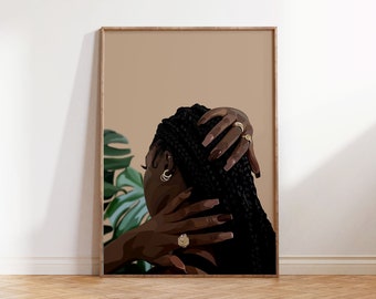 Black Afro Women Art Poster | Physical Print | Wall Art | Boho Art | Black owned Print | Print, Wall hanging A3/A2/A1/16x20