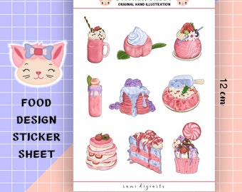 Strawberry Dessert Design Sticker Sheet (Planner / Journal Sticker Sheet)