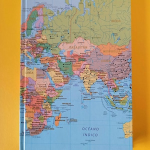 Carnet de notes carte du monde A5. Carnet de carte du monde. Cahier de carte des pays. Carnet de voyage. Carnet de voyage du monde. Pays du monde.