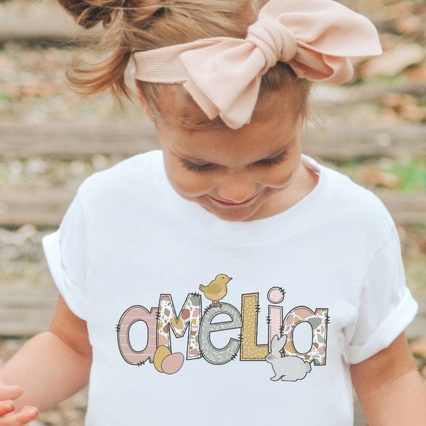 Personalized Easter Shirt for Girls and Boys, Custom Name Toddler Shirt, Cute Easter Outfit, Personalized Name Gift, Aesthetic Boho