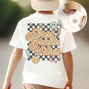 Retro First Grade Shirt For Boys, 1st Grade Tee for Girls, Kids First Day of School TShirt,Child Back to School Vintage Checkerboard T shirt