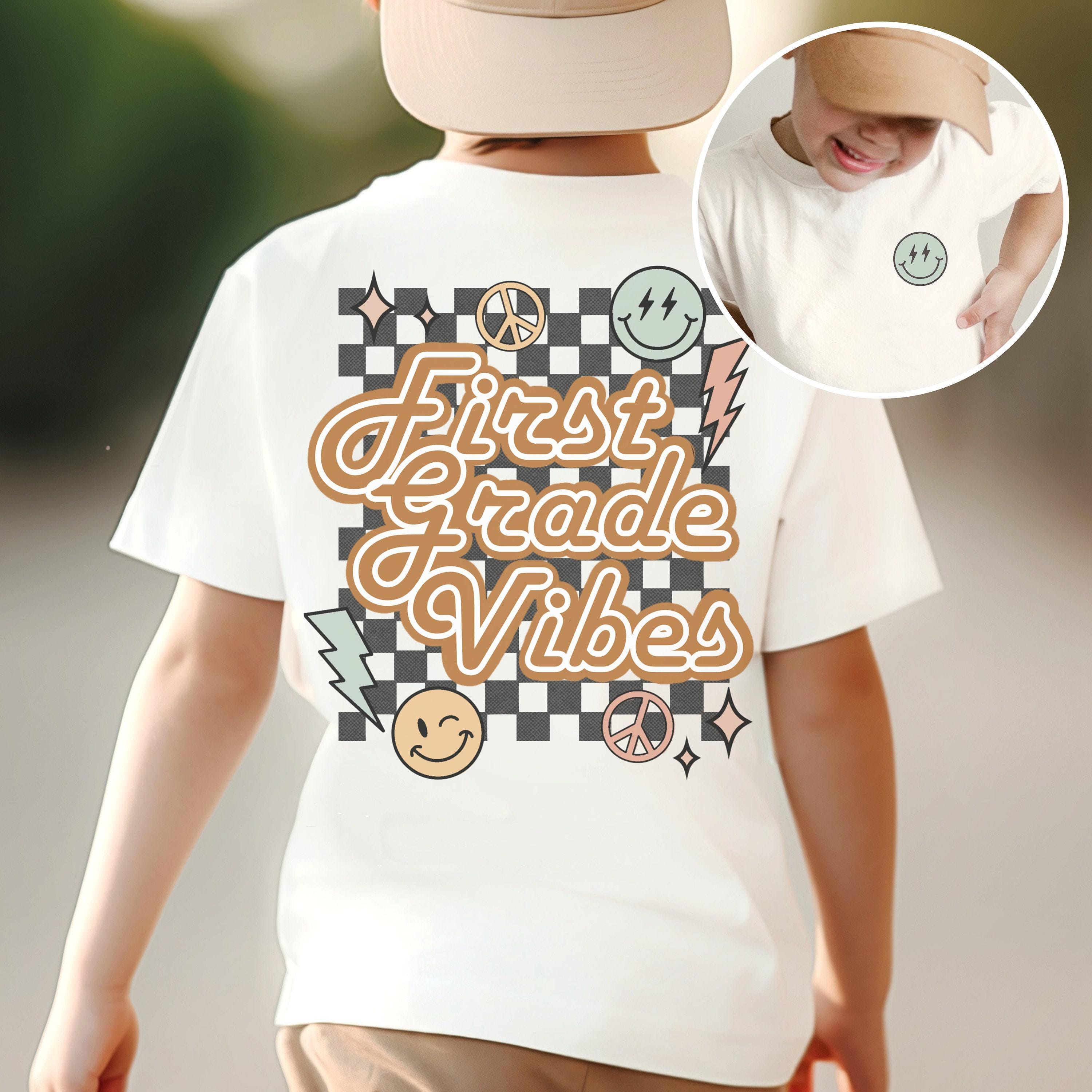 Retro First Grade Shirt For Boys, 1st Grade Tee for Girls, Kids First Day of School TShirt,Child Back to School Vintage Checkerboard T shirt