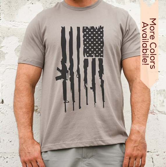 Distressed American Flag Guns T-Shirt Cool Pro Gun Top Tee Distressed American Flag Guns T-Shirt Cool Pro Gun Top Tee