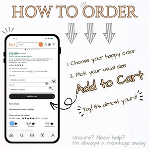 The image is a smartphone screen displaying an eBay shopping app interface, with a list of items for sale and instructions on how to add them to a cart.
