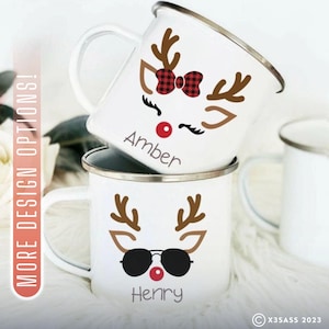 Personalized Hot Chocolate Mugs for Kids, cute reindeer christmas mug, hot chocolate bomb mug, hot cocoa mug set, Stocking Stuffer