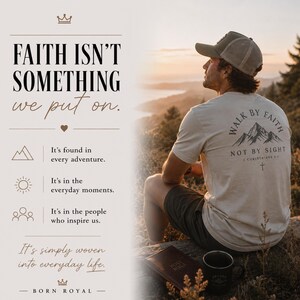 The image is a collage featuring a man sitting on a rock, looking out at a scenic view, with text overlaying the image.