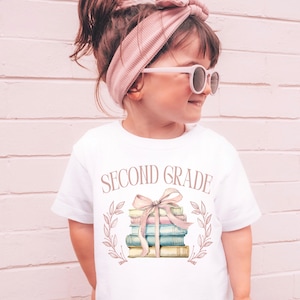 Coquette Second Grade Shirt, Pink Ribbon 2nd Grade Tee for Girls, Kids First Day of School TShirt, Child Back to School Book Lover T shirt