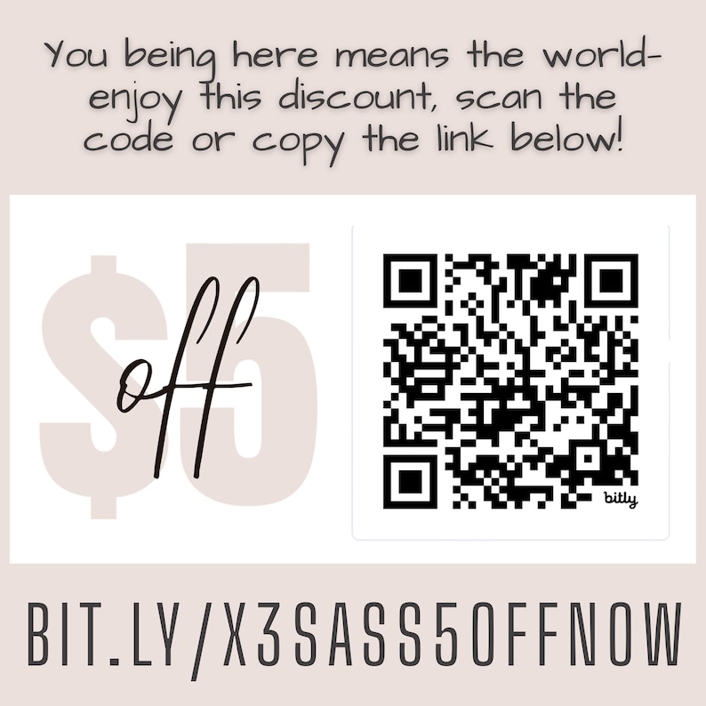 The image is a promotional advertisement for a discount, featuring a QR code and a price of $5 off.