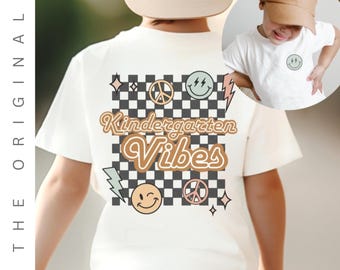 Retro Kindergarten Shirt For Boys, Kinder Tee for Girls, Kids First Day of School TShirt,Child Back to School Vintage Checkerboard T shirt