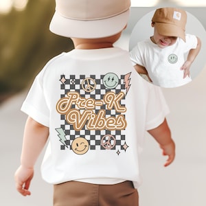 Retro Pre-K Shirt For Boys, Pre K Tee for Girls, Kids First Day of School TShirt,Child Back to School Vintage Checkerboard T shirt,Preschool