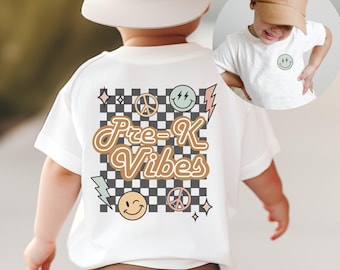 Retro Pre-K Shirt For Boys, Pre K Tee for Girls, Kids First Day of School TShirt,Child Back to School Vintage Checkerboard T shirt,Preschool