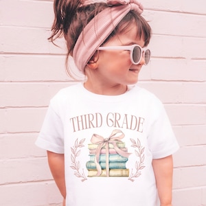Coquette Third Grade Shirt, Pink Ribbon 3rd Grade Tee for Girls, Kids First Day of School TShirt, Child Back to School Book Lover T shirt