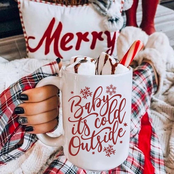 Baby It's Cold Outside Mug, Coffee Hot Chocolate Tea Gift for Her, Winter Coffee Lover, Snowflake Mug for Xmas