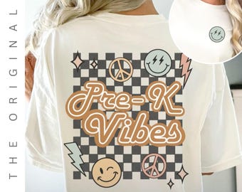 Camiseta retrô para professora de pré-escola, camiseta para professora de pré-escola, camiseta combinando para o primeiro dia de aula, presente para professora iniciante, equipe de professoras, vintage