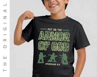 Camiseta cristiana "Armadura de Dios" para niños, camiseta religiosa para niños, camiseta de iglesia para niños, camisetas con versículos bíblicos, camisetas para niños, Jesús