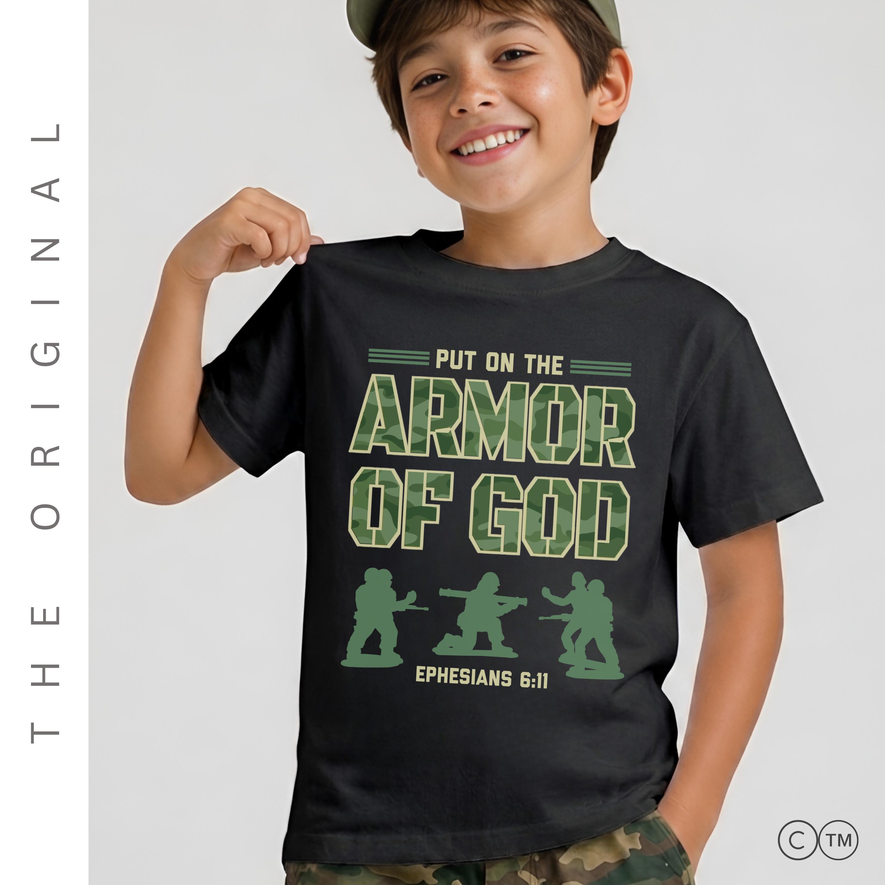 Armor of God Christian Shirt for Boys, Religious t shirt for Kid, Church Tshirt for Children, Bible Verse Shirts, Shirts for Kids, Jesus