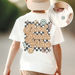 Retro Third Grade Shirt For Boys, 3rd Grade Tee for Girls,Kids First Day of School TShirt, Child Back to School Vintage Checkerboard T shirt