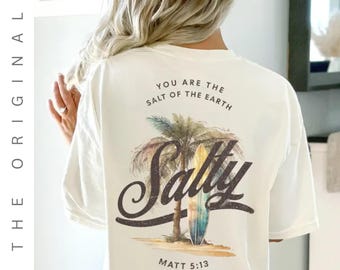Camiseta cristiana unisex de verano, camisetas cristianas, ropa religiosa con versículo bíblico, camisetas de Jesús, ropa cristiana de playa de moda, Salty