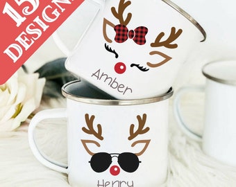 Personalized Hot Chocolate Mugs for Kids, cute reindeer christmas mug, hot chocolate bomb mug, hot cocoa mug set, Stocking Stuffer