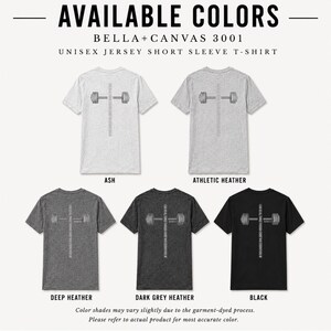 a collection of t-shirt designs in various colors, including gray, black, and ash. The t-shirts feature different designs, such as a cross and weights, and are available in different color shades.
