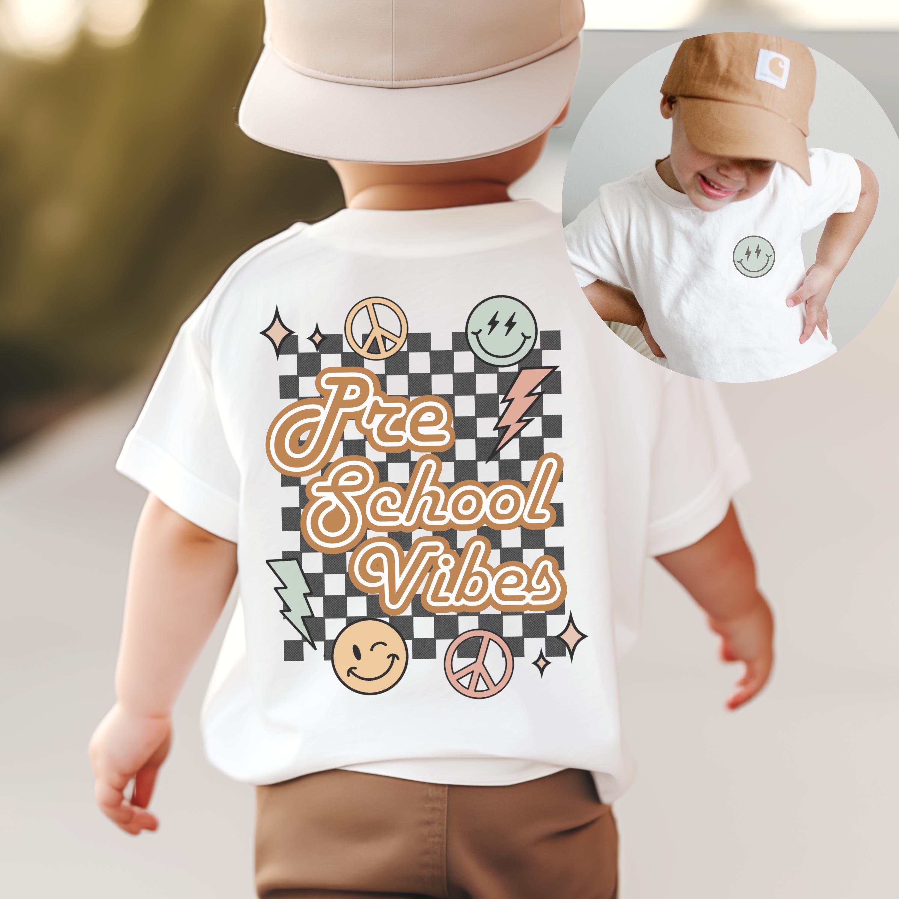 Retro Pre SchoolShirt For Boys, PreSchool Tee for Girls, Kids First Day of School TShirt,Child Back to School Vintage Checkerboard T shirt