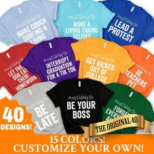 Matching Graduation Shirts, Custom Senior Shirt, Class of TShirt, Most Likely to Shirt, Yearbook Outfit Ideas, High School, College, Gift