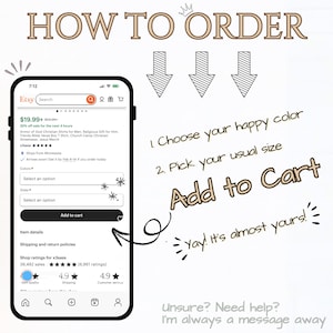 The image is a smartphone screen displaying an eBay shopping app interface, with a list of items for sale and instructions on how to add them to a cart.
