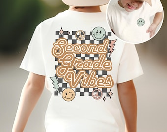 Retro Second Grade Shirt For Boys, 2nd Grade Tee for Girls,Kids First Day of School TShirt,Child Back to School Vintage Checkerboard T shirt